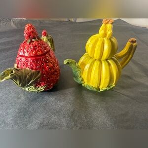 Set Of Fruit Ceramic Teapots - Strawberry & Banana